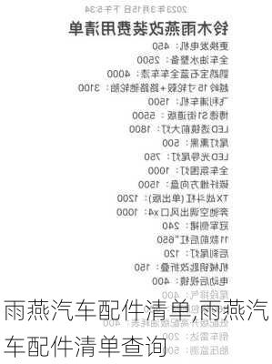 雨燕汽车配件清单,雨燕汽车配件清单查询